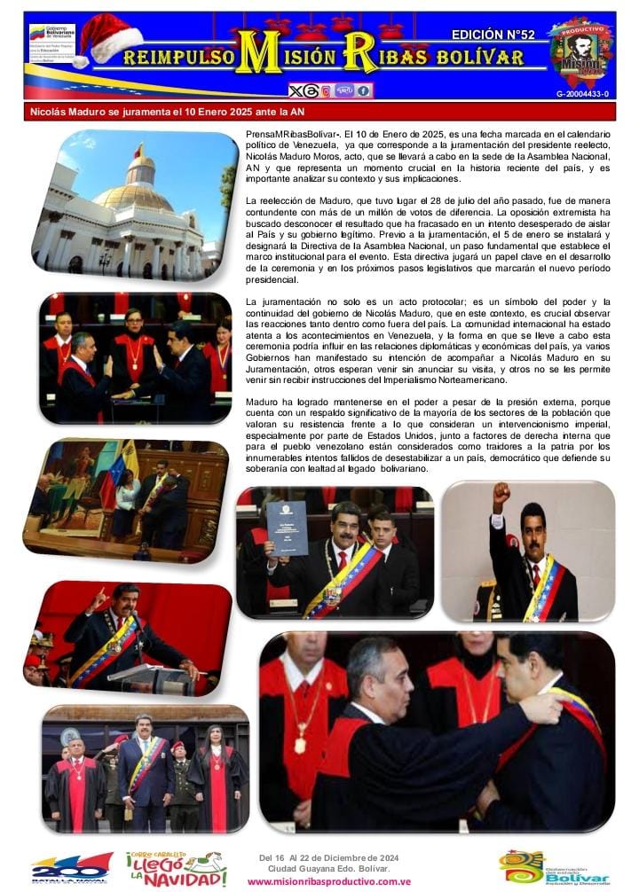 #16Diciembre ||
#SistemaDeMisiones
#PrensaMisiónRibas_Bol

Felíz Lunes presentamos la edición N° 52 del Semanario Reimpulso Misión Ribas Bolívar
📰🖥️📱
¡ Seguimos Avanzando Seguimos Vencindo!