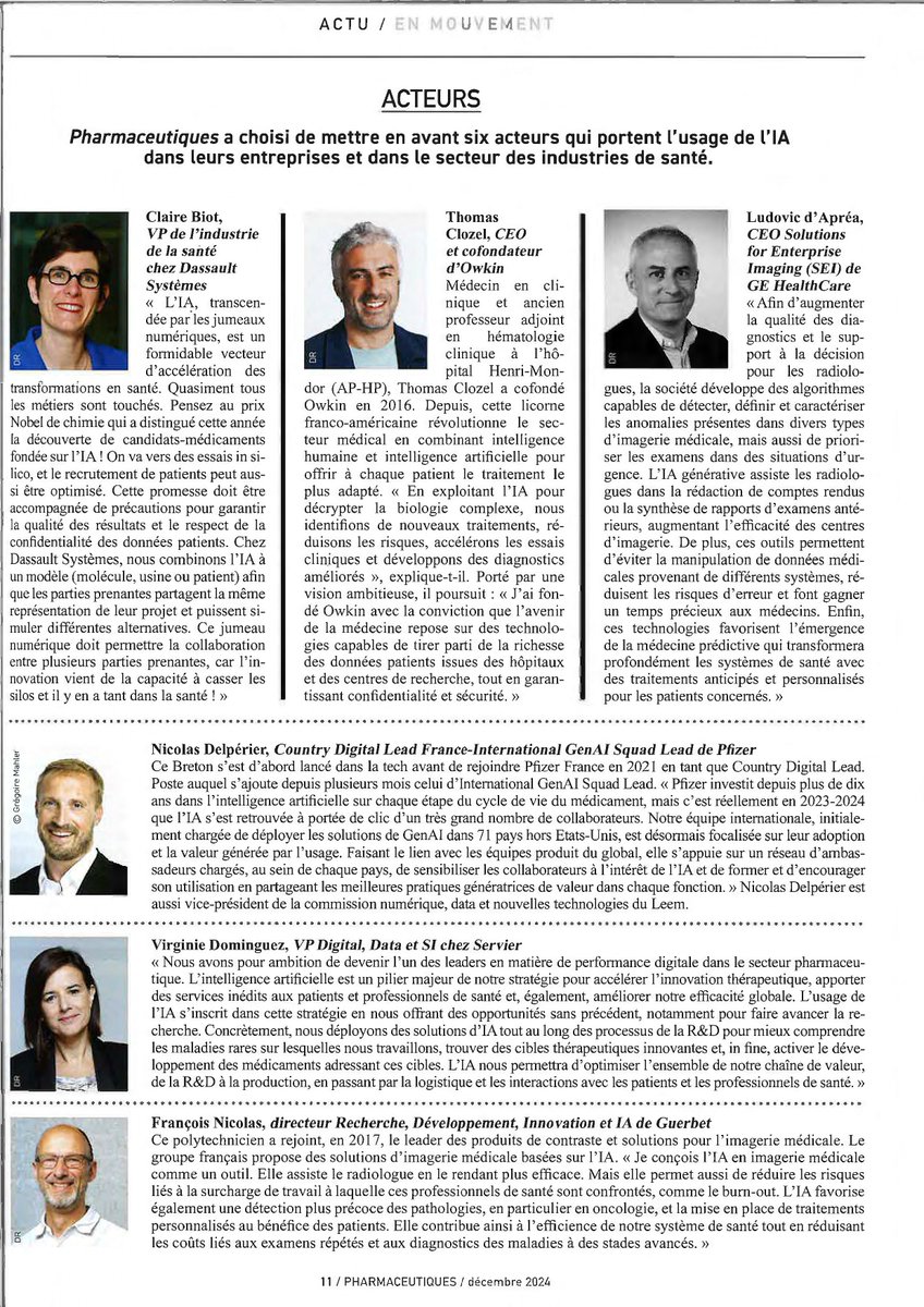 📰 Dans son numéro "Spécial IA - La révolution en santé", Pharmaceutiques met en avant Guerbet et sa filiale IA Intrasense. 

📢 Francois Nicolas, SVP Recherche, Développement, Innovation et IA chez Guerbet et Alexandre Salvador, CEO d'Intrasense explorent ainsi l'impact