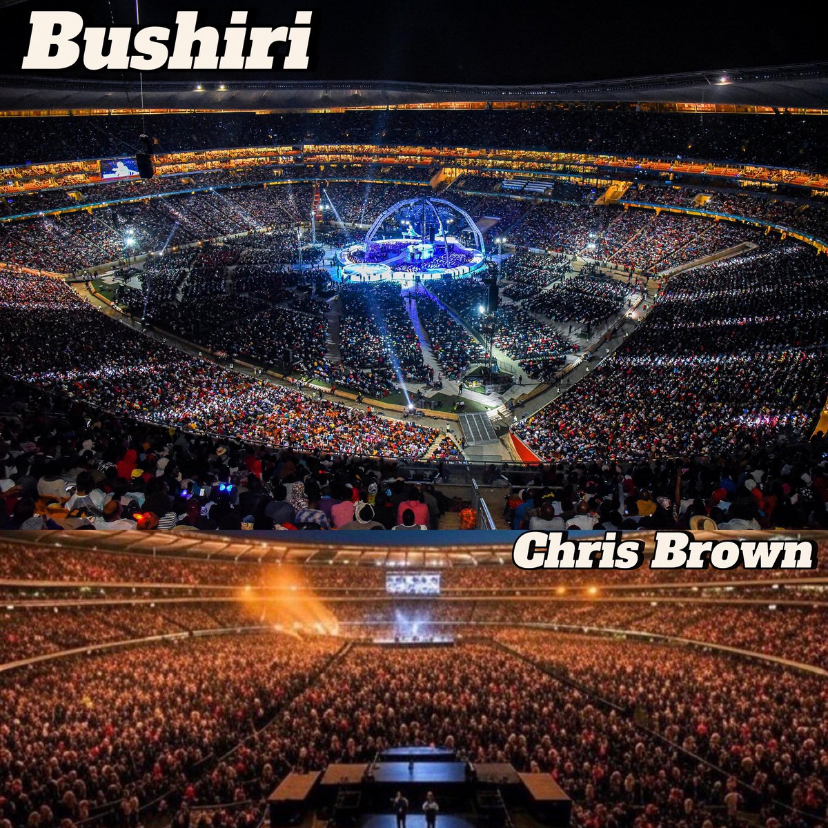 psbushiri_'s tweet photo. So Chris Brown’s concert at FNB Stadium drew a crowd of 94,000 and the South African weirdo Media is going crazy crowning him; “the biggest crowd puller”. What a shame. Hate is really an animal. They are trying to pay a blind eye on my meetings in the same stadium where we recorded an all-time high in numbers with 110,000 people attending my Crossover Night prayers for four consecutive times. Despite the FNB Management posting it on public display, no South African media wrote about it, till date. 

Indeed, if you hate someone, even their most beautiful face looks ugly. The South African media is trying to enthrone Chris brown and dethrone the GOSPEL. They gladly wrote about Chris Brown’s fans; “they were entertained” and my followers who attended my prayers; “they were brainwashed.” Wow. Soon South Africans  will wake up to the real agenda happening in their land —hating men of God and celebrating evil. Diabolical!
#bushiri #ChrisBrown