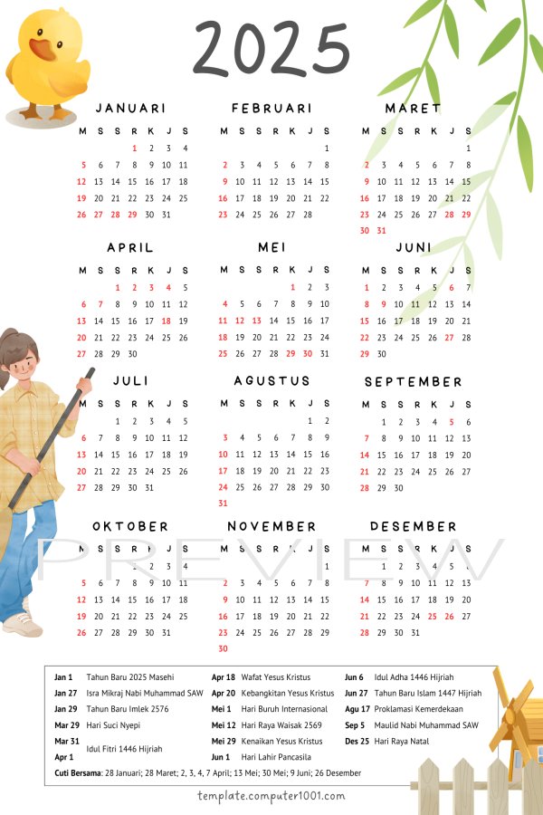 Computer1001's tweet image. Kalender 2025 lengkap dengan tanggal merah.

Download di sini: template.computer1001.com/kalender-indon…
