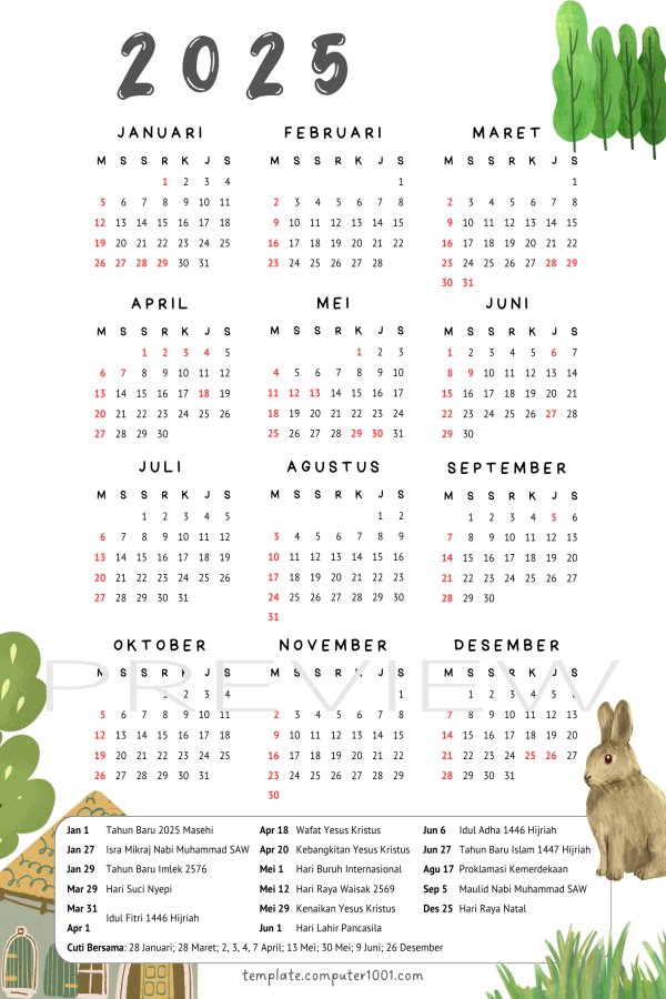 Computer1001's tweet image. Kalender 2025 lengkap dengan tanggal merah.

Download di sini: template.computer1001.com/kalender-indon…