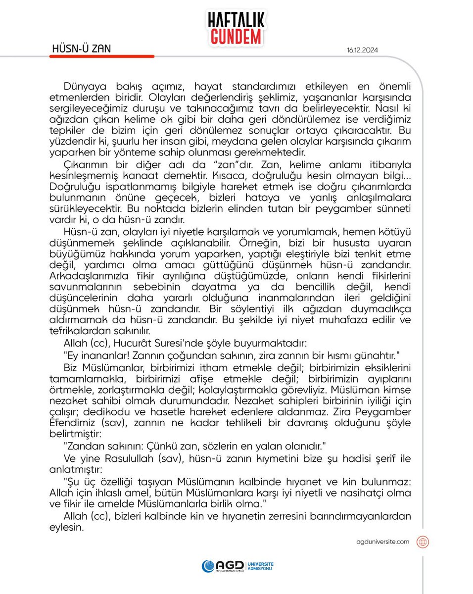 📌Haftalık Gündem | Hüsn-ü Zan
16.12.2024