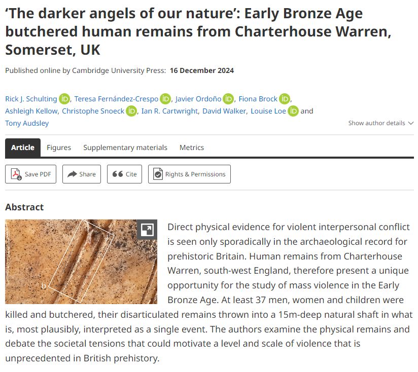🅰ntiquity Journal (@antiquityj) on Twitter photo <a href="/RickSchulting/">Rick Schulting</a> <a href="/school_of_arch/">Oxford School of Archaeology</a> <a href="/UniofOxford/">University of Oxford</a> <a href="/TheCrick/">The Francis Crick Institute</a> Read the original research in Antiquity 🆓
‘The darker angels of our nature’: assemblage of butchered Early Bronze Age human remains from Charterhouse Warren, Somerset, UK - Rick J. Schulting et al. 18/18
buff.ly/41jFssG <a href="/RickSchulting/">Rick Schulting</a> <a href="/school_of_arch/">Oxford School of Archaeology</a> <a href="/UniofOxford/">University of Oxford</a> <a href="/TheCrick/">The Francis Crick Institute</a> Read the original research in Antiquity 🆓
‘The darker angels of our nature’: assemblage of butchered Early Bronze Age human remains from Charterhouse Warren, Somerset, UK - Rick J. Schulting et al. 18/18
buff.ly/41jFssG
