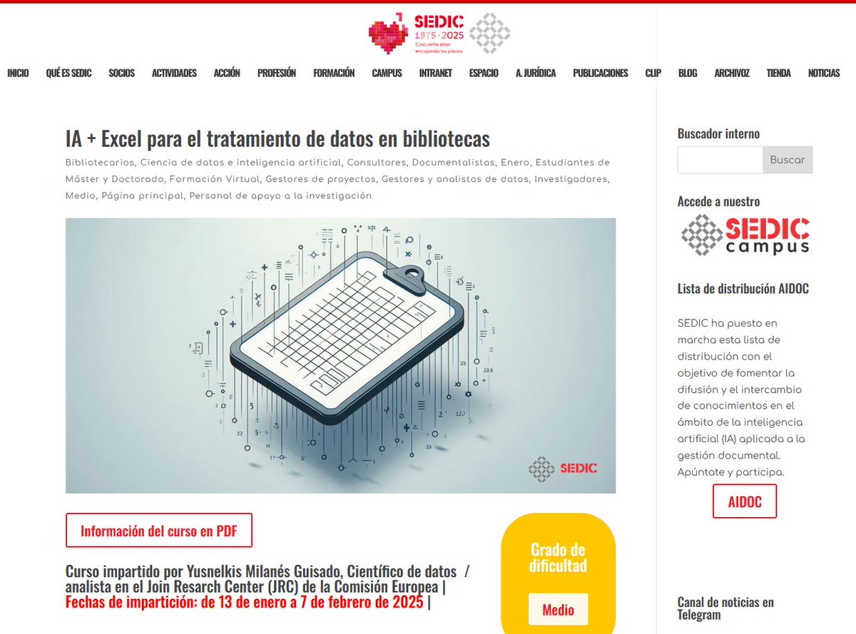 Milanes_guisado's tweet photo. Si vas a planificar tu formación o la de tu biblioteca & unidad de información del primer semestre del 2025 mira:
IA + Excel para el tratamiento de datos en bibliotecas
https://t.co/ZE4bylmoQ9
Nos vemos !
#IA #excel #datalibrarian https://t.co/bqXokLSoUr