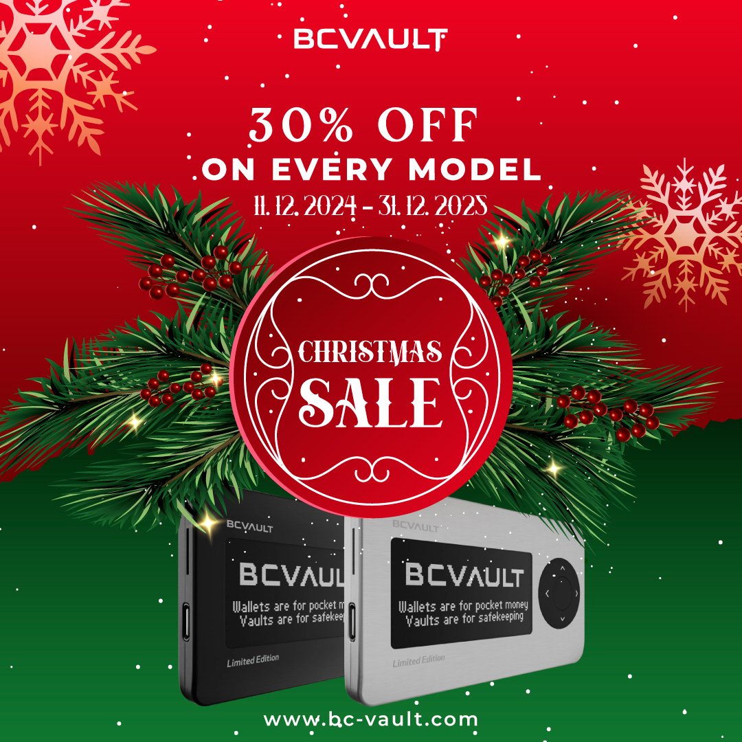 BCVaultOfficial's tweet photo. 🔥 Safe December Alert! 🔥 Secure your crypto smarter with BC Vault – the SEEDLESS wallet! 🛡️ Get 30% OFF on ALL models NOW! 🎉 Don't wait – offer ends soon!  🚀

The future of crypto security is here. Are you ready to upgrade? 

#BCVault #CryptoSafety #SeedlessSecurity #Crypto #DYOR #BCVault #Arbitrum #CryptoIntegration #ERC20 #hardwarewallets #trezor #Bitcoin #ledger #nano #opendime #wallets #bitboxbase #bitbox #quotes #litecoin #crypto #cryptocurrency #blockchain #bitcoinwallet #cryptocurrencies #cryptowallet #rt #coldwallet #hardwarewallet #BitcoinHalving #cryptoreview #cryptowallets #cryptocurrencywallet #ethereumwallet #altcoins #altcoinwallet #coinmarketcap #bcvault #BitcoinHalving2024