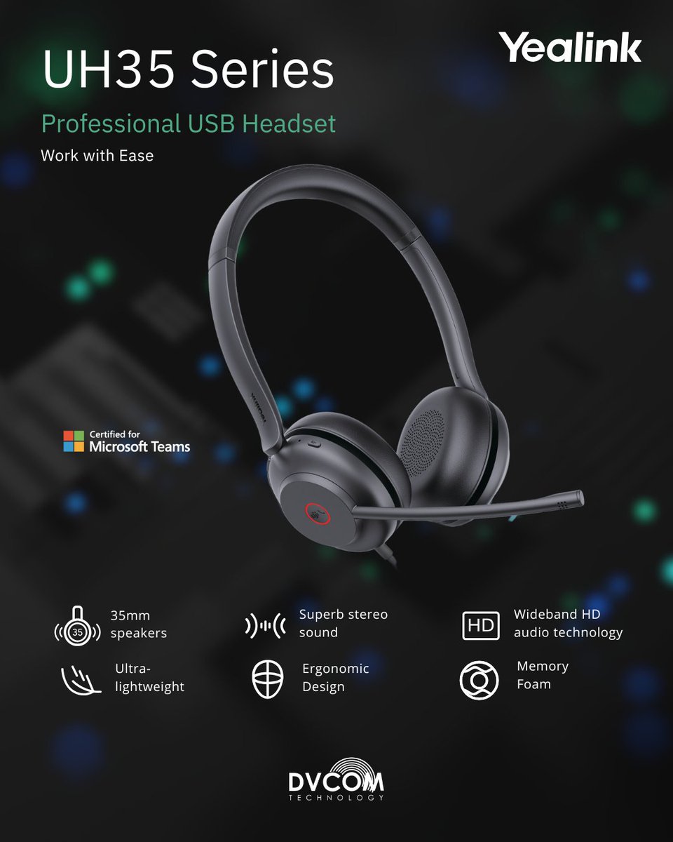 DvcomTechnology's tweet image. Your ears just got a new BFF! 🎧

Ultra-light comfort, dual-mic noise cancellation, busy light &amp;amp; seamless USB-A plug-and-play. Work smarter with Yealink UH35!

📞 971 48873370 | ✉️ sales@datavoiz.com

#Yealink #WorkWithEase #ProfessionalHeadset #BusinessSolutions #dvcom