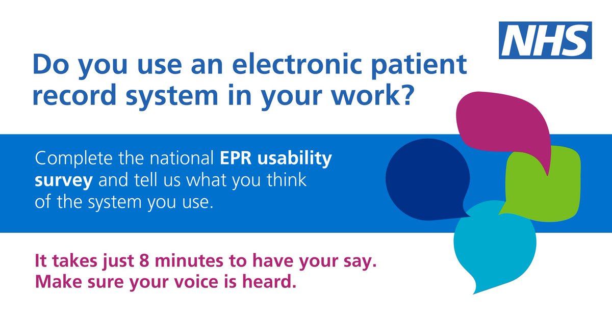 🚨Deadline: EPR Useability Survey 20 December

NHS England's Electronic Patient Record (EPR) Useability Survey closes this week so don't miss out on having your say.

EVERY response matters to provide greater feedback.

Each survey takes 8 minutes:
euklas.qualtrics.com/jfe/form/SV_9s…