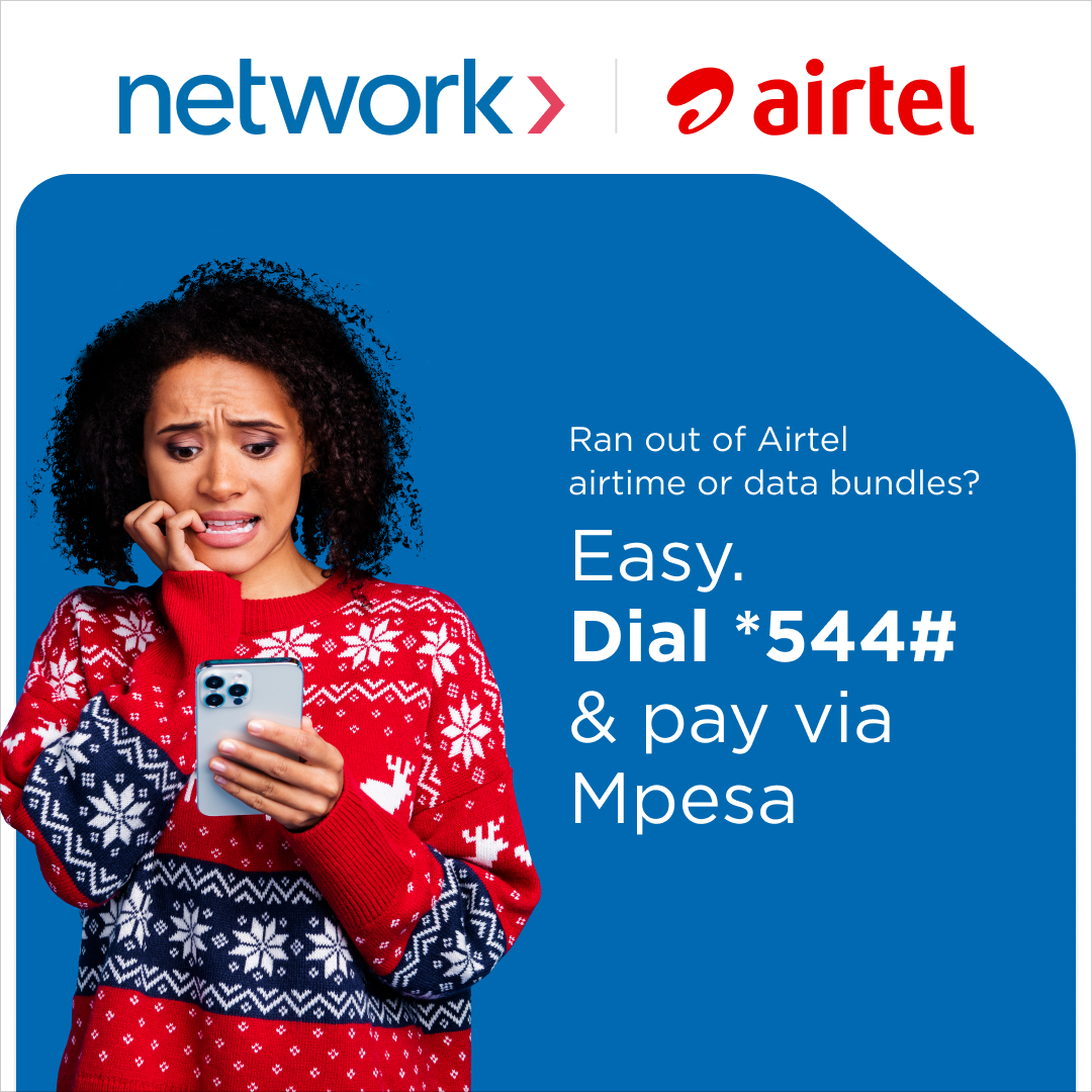 DPOGroup's tweet photo. Have you run out of airtime or bundles?  Don't Worry. Dial 544# to top up and now you can pay via M-Pesa. It's that easy! #NetworkDoesItAll #NetworkInternational #MakeChaguoSmartaNaAirtel https://t.co/0dcgZj5lHX