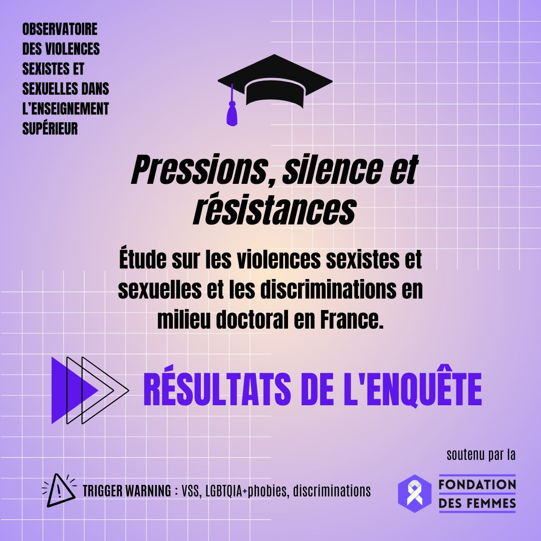 📣 ÉTUDE DOCTORAT « Pressions, silence et résistances »

"Le pire mécanisme dans notre milieu c'est l'impunité de ceux qui agressent"

Les résultats de notre nouvelle étude dédiée à l’enquête des #VSS et des discriminations dans le milieu doctoral : observatoire-vss.com/wp-content/upl…