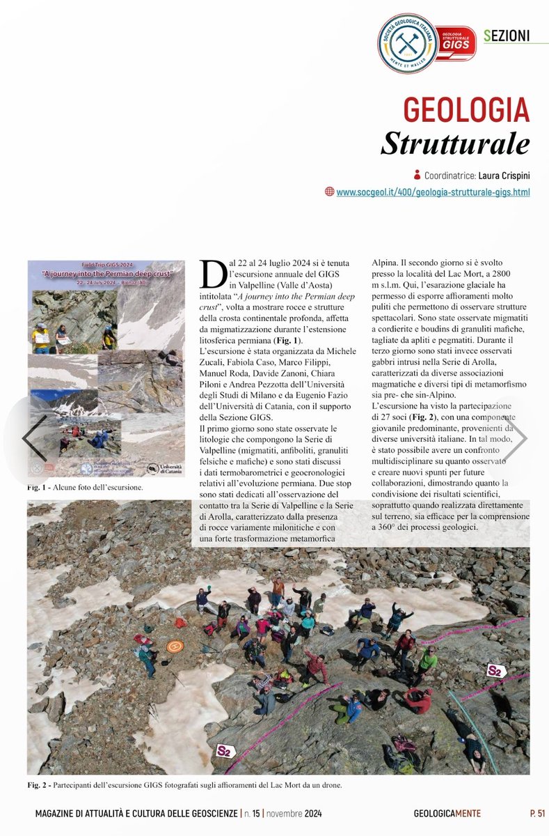 GigsItalia's tweet photo. 📢 Fuori ora il volume n. 15 di Geologicamente, in cui raccontiamo l'escursione GIGS 2024 organizzata sulle migmatiti della Valpelline (Valle d'Aosta) dall'Università degli Studi di Milano e di Catania! 🌍

Sfoglia qui la rivista! ➡️https://t.co/s3LHTgdOXa https://t.co/2mSxR8xdxQ