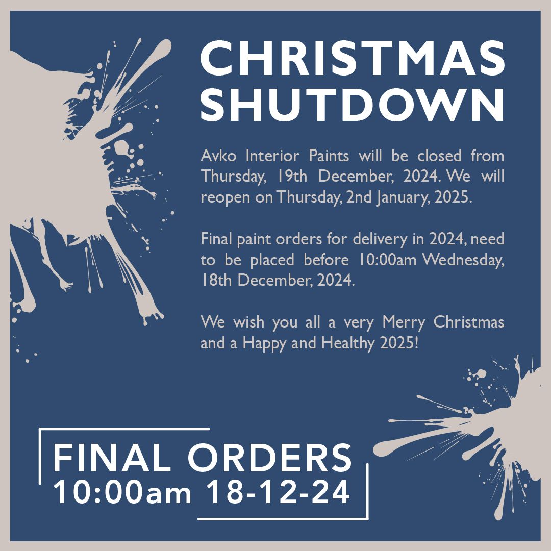 avko_interior's tweet photo. Last chance to order paint for delivery this year is fast approaching.

Final orders need to be in by 10:00am on Wednesday, December 18th, 2024.

We wish you all a very Merry Christmas and a wonderful New Year. 🎄 https://t.co/Li4xIkIxWG