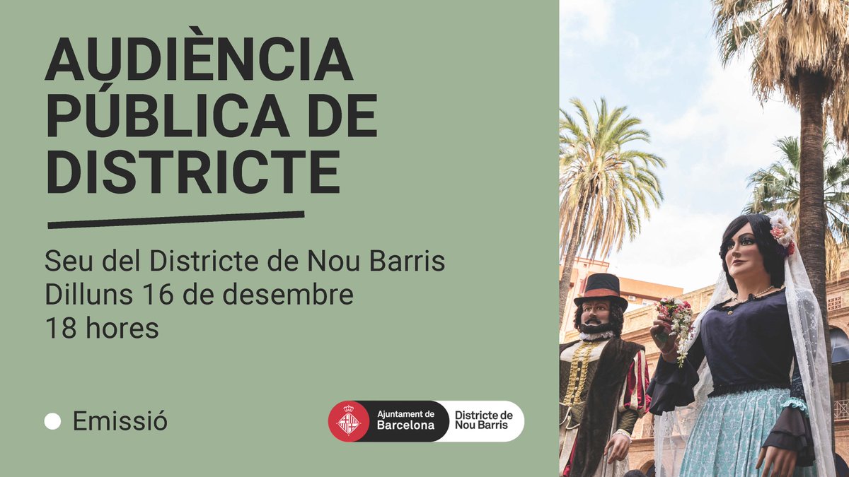 Bcn_NouBarris's tweet photo. ☝️ Avui a les 18 h tindrà lloc l'Audiència Pública de #NouBarris. Podreu seguir-la en directe a través de l'enllaç https://t.co/ikDYGMDJf7

📲 També podeu comentar-la a les xarxes socials, fent servir l'etiqueta #AudiènciaNouBarris.
@decidimbcn https://t.co/xLGjEv5HzE