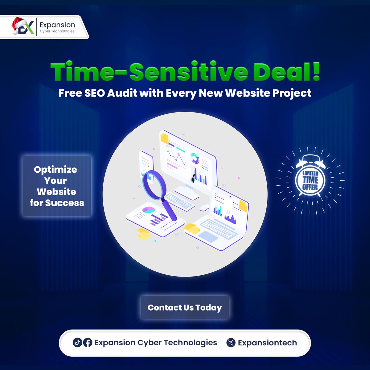 expansiontech's tweet photo. ⏳ Time-Sensitive Deal! ⏳
Get a FREE SEO Audit with every new Website Project!
Launch your website with a solid foundation, and let Expansion Cyber Technologies optimize it for maximum visibility and performance.
Don’t wait—this exclusive offer ends soon! 🚀
#SEO #WebDesign https://t.co/tXJqMG7brA