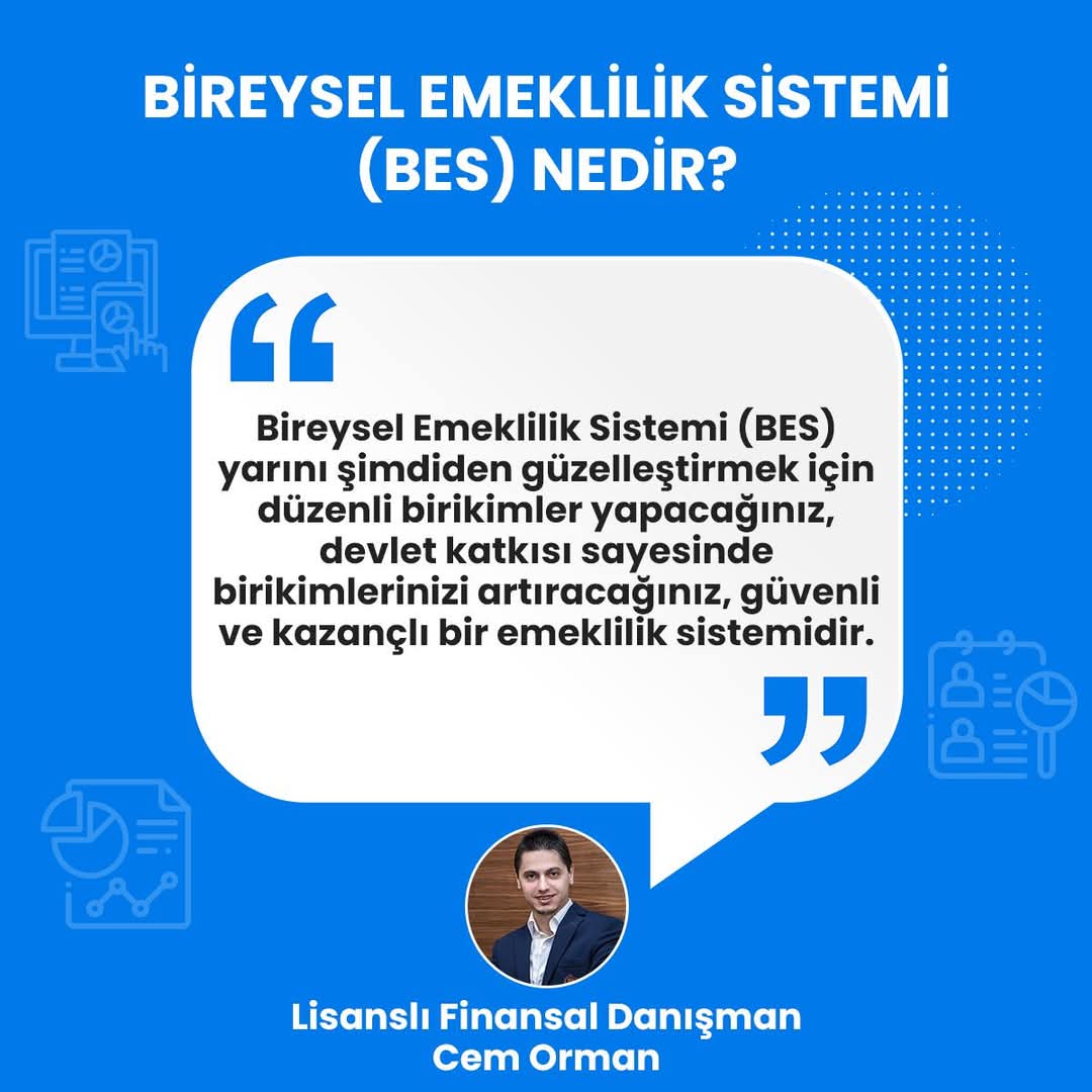 ✅ #BireyselEmeklilikSistemi (BES) yarını şimdiden güzelleştirmek için düzenli birikimler yapacağınız, devlet katkısı sayesinde birikimlerinizi artıracağınız, güvenli ve kazançlı bir emeklilik sistemidir.
🧰 Detaylı bilgi almak için bana ulaşabilirsiniz!
#BES #FinansalDanışman