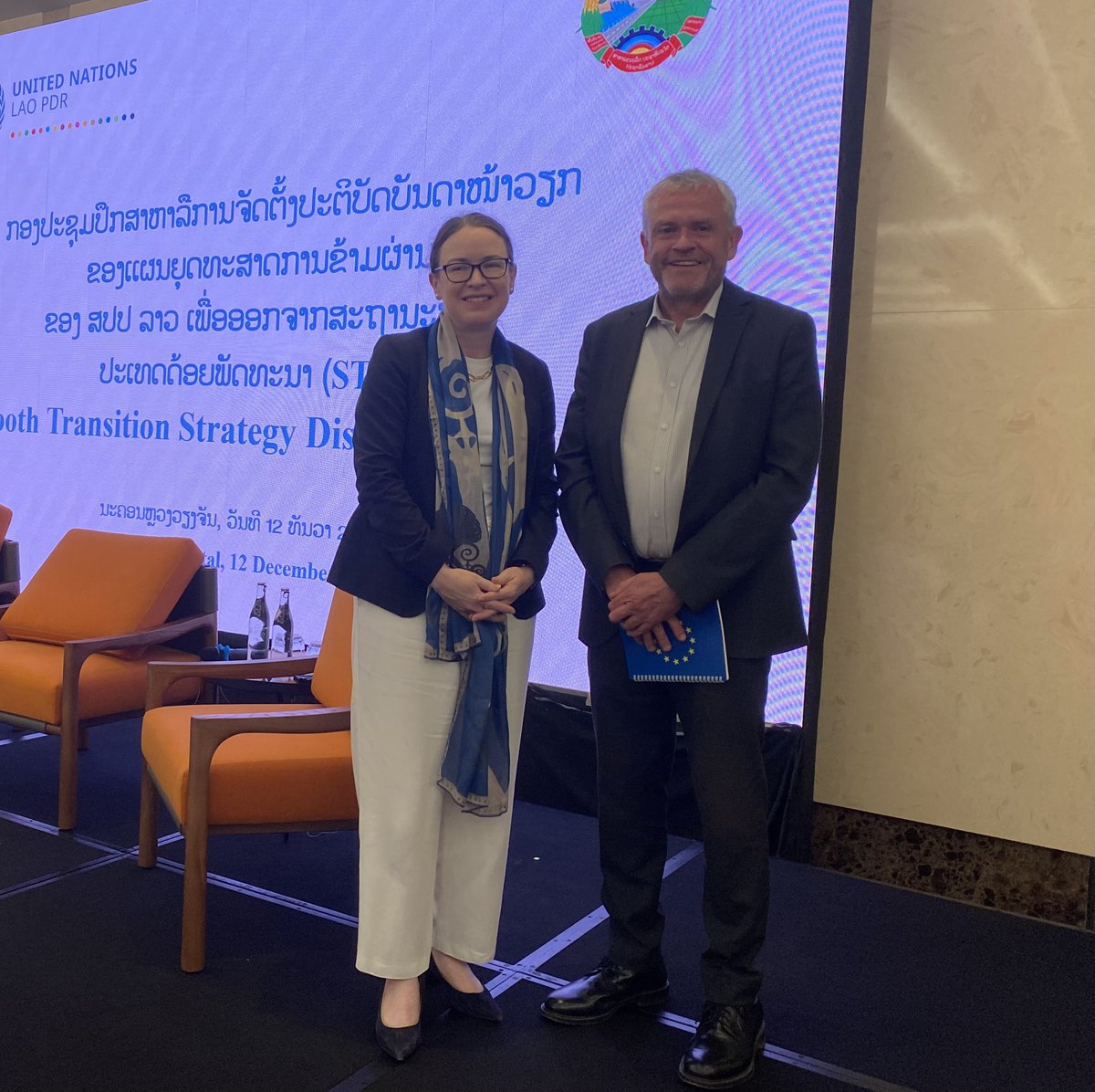 irlembvietnam's tweet photo. Ambassador Ní Fhallúin met with EU Ambassador to Lao PDR, Mr Mark Gallagher, and UN Resident Coordinator in Lao PDR, Mr Bakhodir Burkhanov, in Vientiane last week 🇱🇦 

Great discussions on our shared priorities 🇮🇪🤝🇪🇺🇺🇳

@euinlaos 
@UNinLaoPDR https://t.co/QRhlranhI0