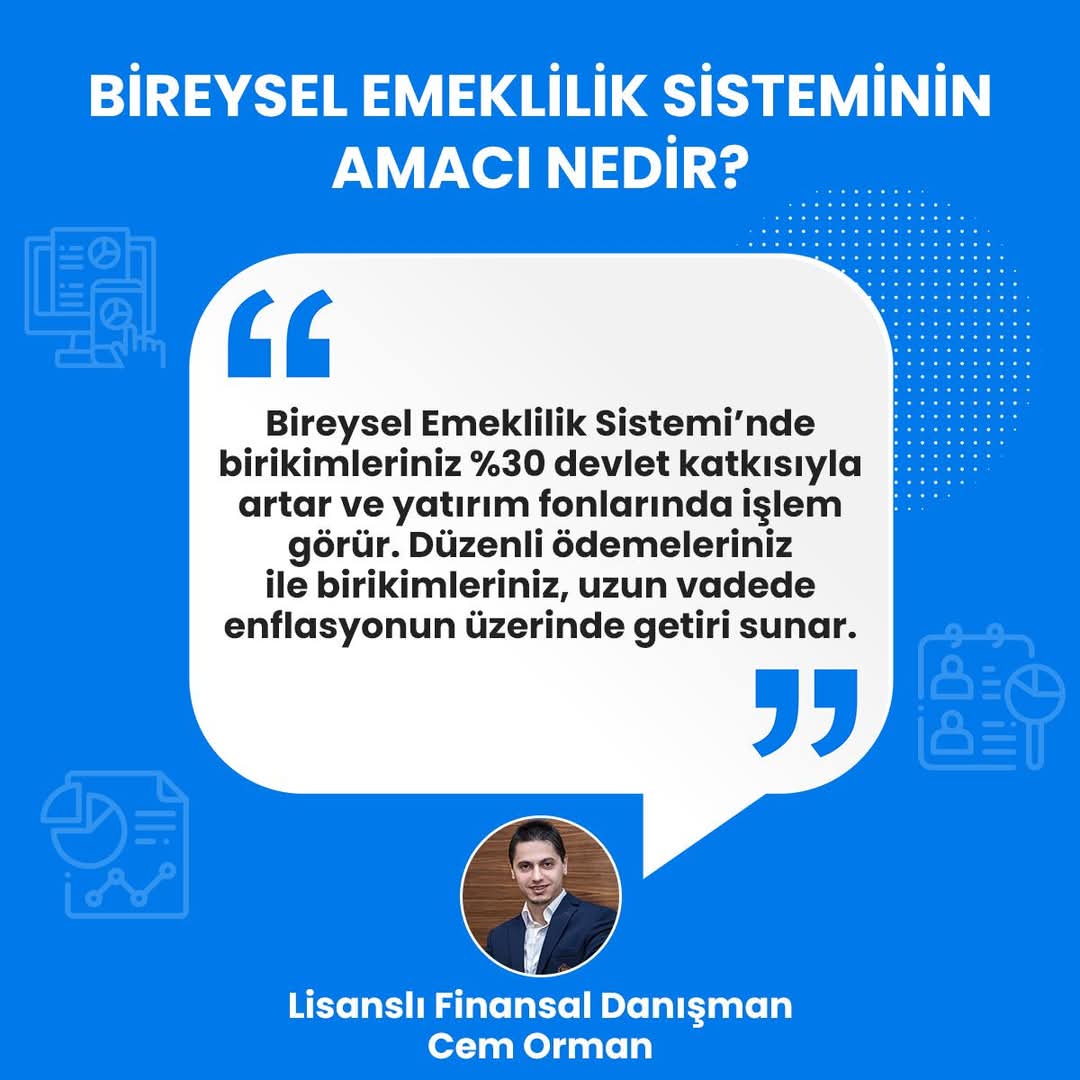 ✅ Bireysel Emeklilik Sistemi’nde birikimleriniz bir yandan %30 devlet katkısıyla artarken, diğer yandan yatırım fonlarında işlem görür. Düzenli ödemeleriniz sayesinde değerini kaybetmeyen birikimleriniz, uzun vadede enflasyonun üzerinde getiri sunar.
#BES #BireyselEmeklilik