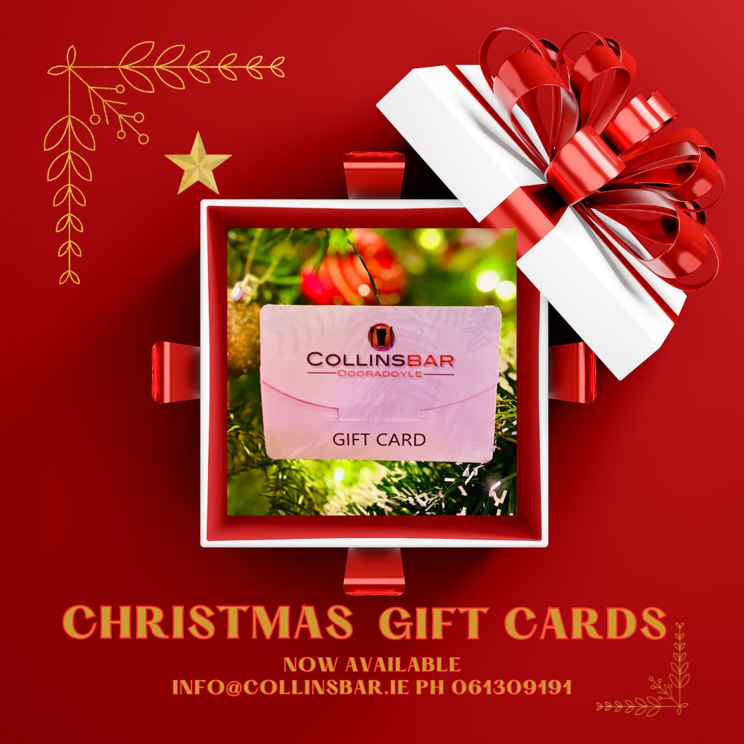 CollinsBarDoora's tweet image. Looking for that ideal stocking filler? Why not treat your loved ones to Collins&apos;s Bar Dooradoyle multi award winning menu! Gift Cards are now available in house.Just ask our friendly staff for info! HO HO HO! #giftcards #giftideas #idealgift #availablenow