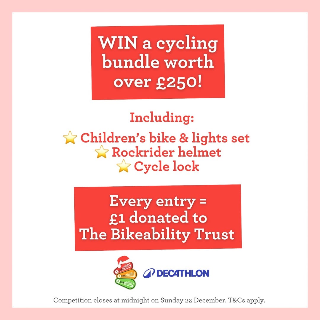 1 week left! One entry = £1 to The Bikeability Trust 🚲❤️
You can help us give the magical gift of cycling simply by entering Santa's Worldwide Ride, supported by our brilliant partners <a href="/DecathlonUK/">Decathlon UK</a>.

Oh, and there's £250+ of goodies up for grabs! 🎁
🔗bikeability.org.uk/blogs/santaswo…