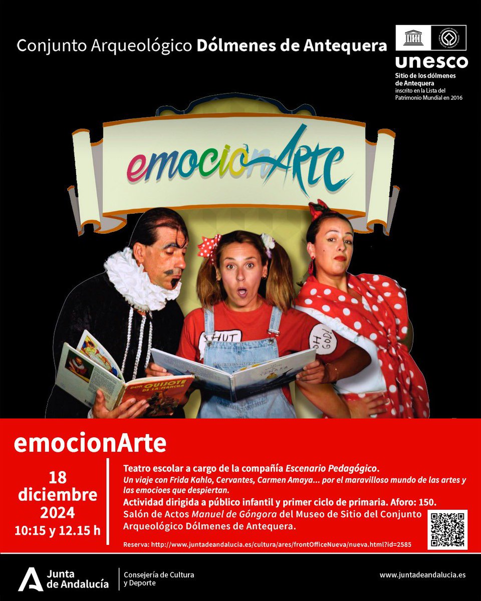 CA_DOLMENESATQ's tweet photo. 📣 Esta semana en los #DólmenesdeAntequera…
🗓️Día 16: Taller #CreARTE
#DólmenesparaTodos
🗓️Día 18: Teatro escolar #EmocionARTE ¡quedan pocas plazas!
Reservas🔗https://t.co/29k0Nr9Xue
🗓️Día 20: Teatro “La bella y la bestia” junto a @enlalunateatro
💯AFORO COMPLETO. https://t.co/Iup9ayFoca
