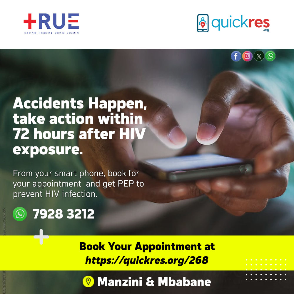 EswatiniTrue's tweet photo. Time is everything ⏳💊 If exposed to HIV, start PEP within 72 hours to stay protected. Call/WhatsApp 79283212 or visit https://t.co/J5n7zgQOnh. Don't wait—act fast! 💪🏽❤ @fhi360  #PEPSavesLives #HIVPrevention https://t.co/b0y5dCDOr1
