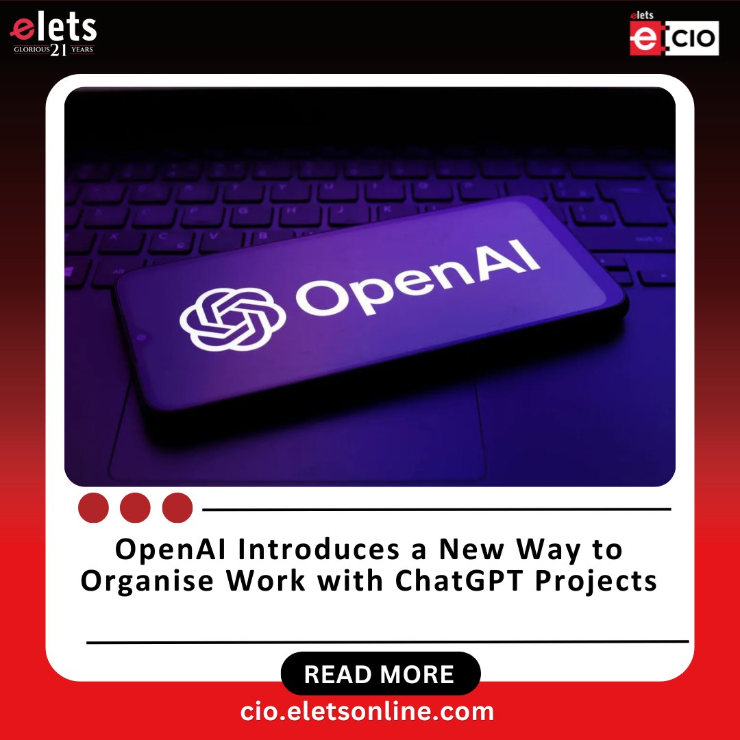 EletsCIO's tweet image. OpenAI has introduced ChatGPT Projects, a new tool designed to help users organise their work more efficiently.

Read More :- lnkd.in/gi-P7FfW

#OpenAI #ChatGPTProjects #AIInnovation #EletsCIO