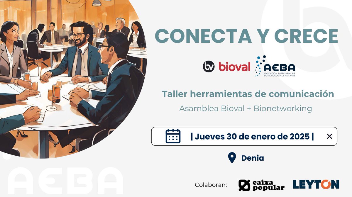 BIOVAL_es's tweet photo. 🤝 𝗖𝗢𝗡𝗘𝗖𝗧𝗔 𝗬 𝗖𝗥𝗘𝗖𝗘: Únete a la Red que Impulsa la Innovación Biotecnológica.
¡Si aún no eres socio de Bioval es el momento perfecto para unirte y poder venir a este evento!
Toda la información aquí ➡ https://t.co/4Dzbw3bmzw
#asamblea #bioval #aeba #comunicación https://t.co/o2uD2A5Qvy