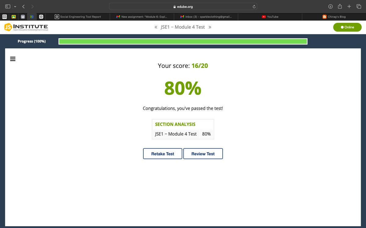 Chimereze_ee's tweet image. Day39/100 #100DaysOfCode
I took a quiz and a test on the module I recently completed: Conditional execution and loops.
#javascriptmas