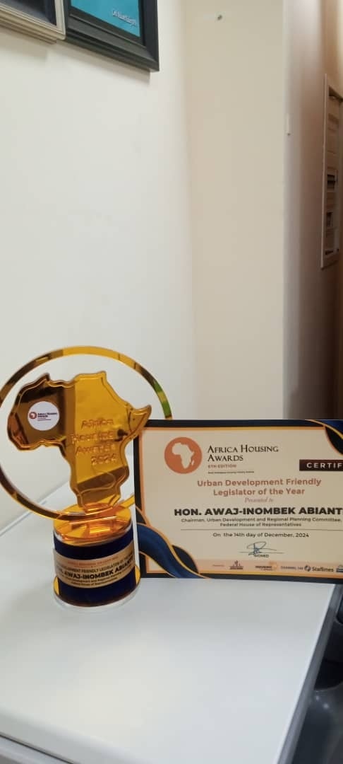I'm happy to have received the prestigious Urban Development Friendly Legislator of the Year award at the Africa Housing Awards in Abuja on Saturday, December 14th 2024.
