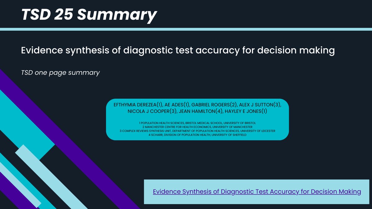 NEW TSD 25 evidence synthesis one page summary. To view visit: bit.ly/3ZxIreu

To view the series of TSDs in the area of evidence synthesis, visit: bit.ly/3ZsV8XX

For all available TSD one page summaries, visit: bit.ly/3Sx5ljz