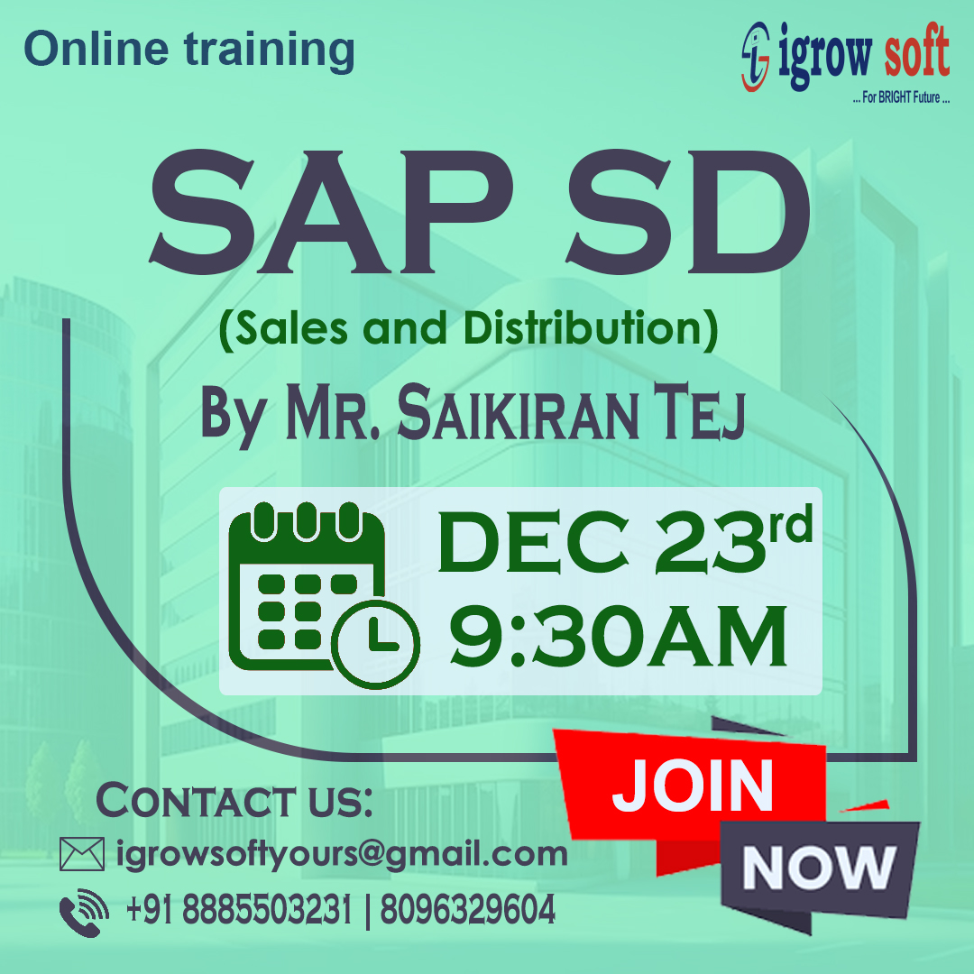 igrowsoftindia's tweet image. How to start your career as a SAP SD consultant #Igrowsoft LIVE DEMO starts on DEC 23rd at 9:30am
visit: igrowsoft.com/sap-sd-trainin…
call us: +91 8885503231
#sapsdtraining #sapsdcourse #sapsdonlinetraining
#sapsdcertification #sdtraininginindia #sapsdtraininginchennai #sapsdonline
