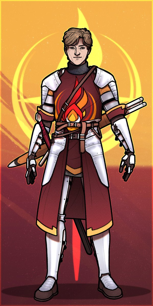 Pin-up gear ref for one of the cohorts in my homebrew campaign, Achaias the not-Paladin LG fighter.

A sketch, technically, but I decided to have some silly time with the BG and shading.

#dndart #DnDcharacter #illustration