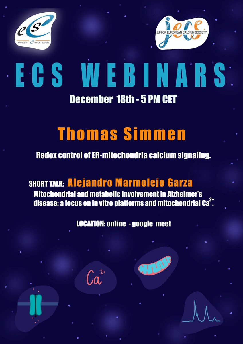 jECS (@eurocalcium) on Twitter photo Happy to announce the last #ECSwebinar of 2024 on December 18th - 5 PM CET!🎆
We expect an exciting talk of Thomas Simmen on redox control of ER-mitochondrial calcium signaling and a short talk by Alejandro Garza (<a href="/MitochondriAlex/">Alejandro Marmolejo-Garza</a>) on mitochondrial and metabolic involvement in Happy to announce the last #ECSwebinar of 2024 on December 18th - 5 PM CET!🎆
We expect an exciting talk of Thomas Simmen on redox control of ER-mitochondrial calcium signaling and a short talk by Alejandro Garza (<a href="/MitochondriAlex/">Alejandro Marmolejo-Garza</a>) on mitochondrial and metabolic involvement in