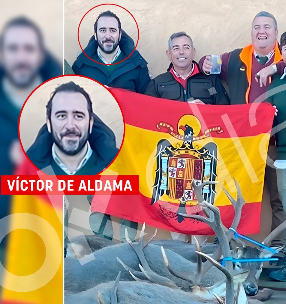 PiedrafitaMario's tweet photo. Se va de cacería rodeado de banderas franquistas, acude a inauguraciones con Ana Botella y hoy llega a declarar escoltado por el líder de Desokupa… Está claro que Victor de Aldama es del PSOE de toda la vida. https://t.co/sIlbrt4lOv