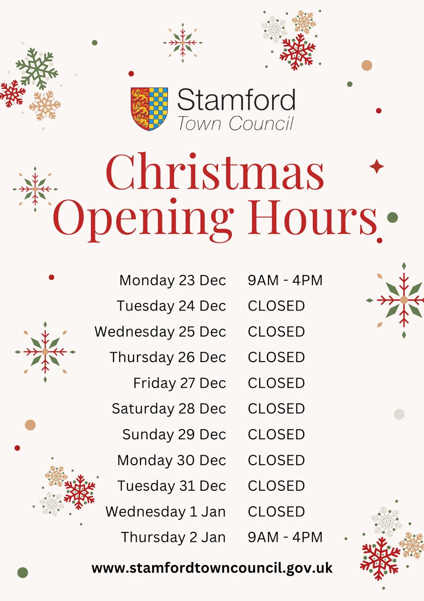 Please find our opening hours for the upcoming festive season 🎄