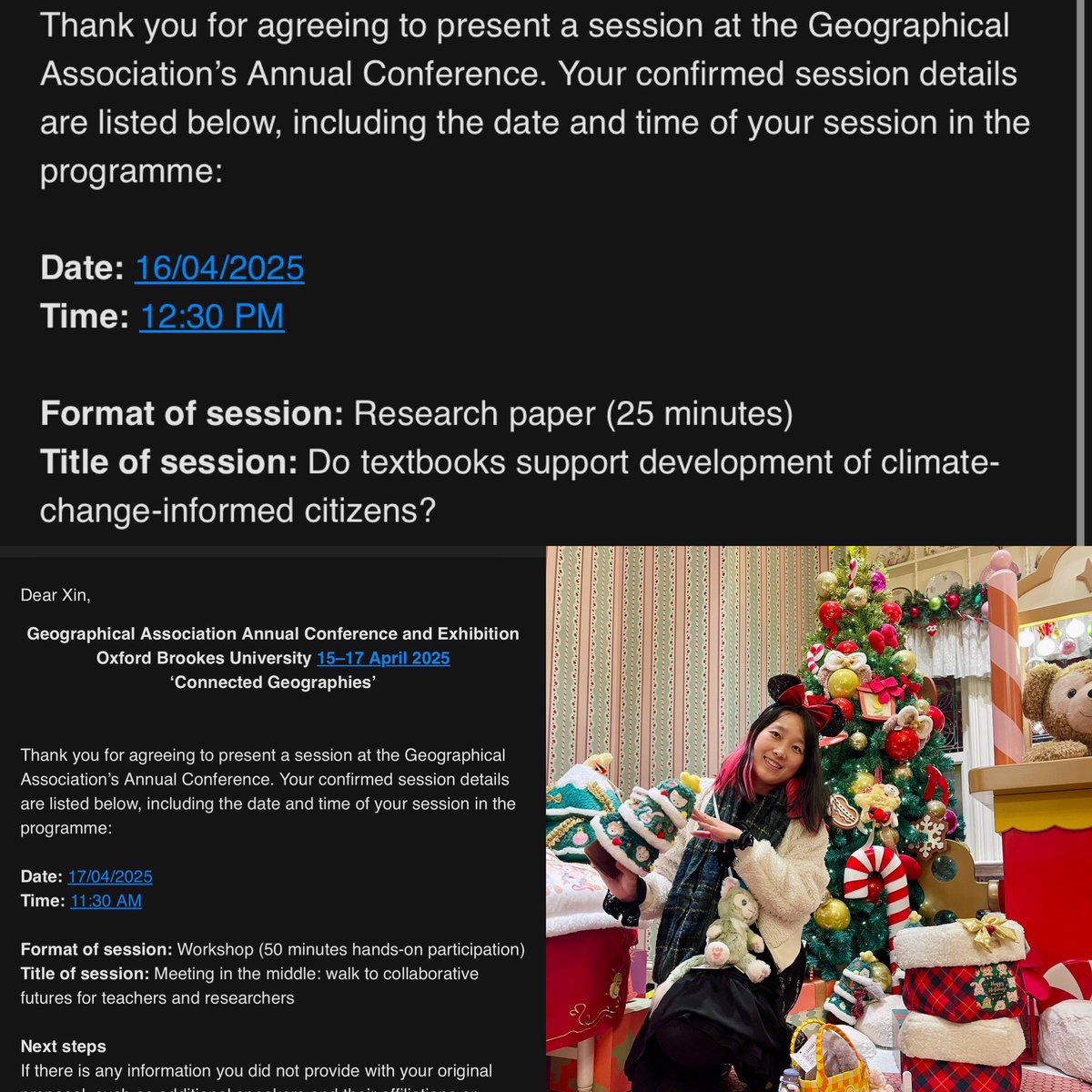 hermione (she/they) (@hermionemiao) on Twitter photo Good news update! I may come back to Oxford in April because <a href="/The_GA/">Geographical Association</a> has accepted my two proposals. One is about my postdoc work on climate change education and textbooks. The other is a workshop co-organised with <a href="/DavidAlcock1/">David Alcock</a>
#geography #connectedgeographies #GAConf25 Good news update! I may come back to Oxford in April because <a href="/The_GA/">Geographical Association</a> has accepted my two proposals. One is about my postdoc work on climate change education and textbooks. The other is a workshop co-organised with <a href="/DavidAlcock1/">David Alcock</a>
#geography #connectedgeographies #GAConf25