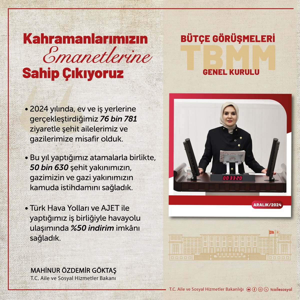tcailesosyal's tweet photo. Kahramanlarımızın emanetlerine sahip çıkıyoruz!

📍 TBMM Bütçe Görüşmeleri https://t.co/UQ7gElosNH