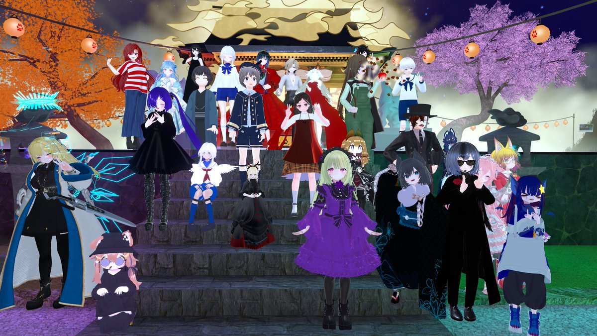 #VRCサンホラ集会　ハロウィンと朝の物語の皐月ちゃんコスで参加させていただきました～！　変な叔父さんと二人神社に迷い込んで楽しかったです🎃
普段遭遇できないローランがたくさん居て嬉しかった～！！