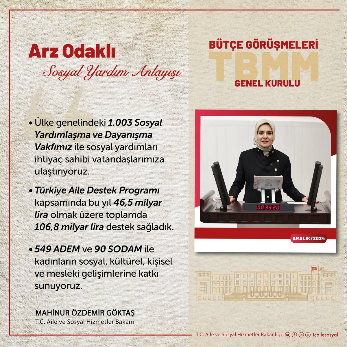 tcailesosyal's tweet photo. Arz Odaklı Sosyal Yardım Anlayışı

📍 TBMM Bütçe Görüşmeleri https://t.co/kY0FFlzndj