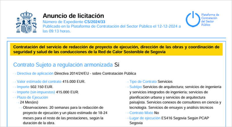 ReinvaVapor's tweet photo. Abierta la licitación de redacción del proyecto constructivo de la #reddecalor sostenible de #Segovia. La red abastecerá de #calefacción y agua caliente sanitaria a 7.000 viviendas y 40 edificios del sector terciario. https://t.co/0B5XbZ87Bw https://t.co/i0oNuDFKdE