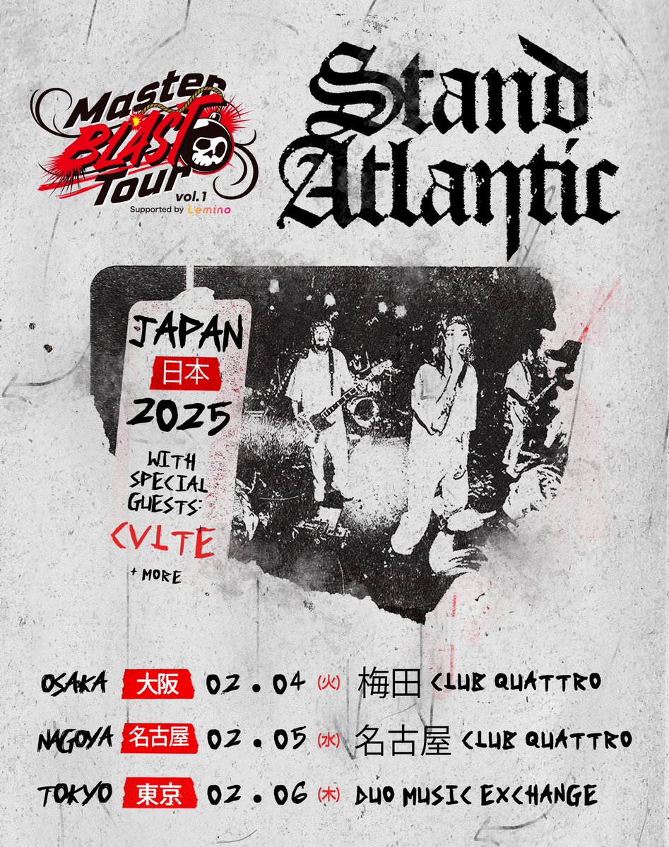 ⛓️NEW SHOWS ADDED⛓️

Master Blast Tour w/<a href="/standatlantic/">stand atlantic</a> 

2025
2.4 @大阪 梅田CLUB QUATTRO
2.5 @名古屋 CLUB QUATTRO
2.6 @東京 duo Music Exchange

tix: w.pia.jp/t/master-blast…

🇦🇺🇯🇵🇮🇹🫱🏻‍🫲🏼