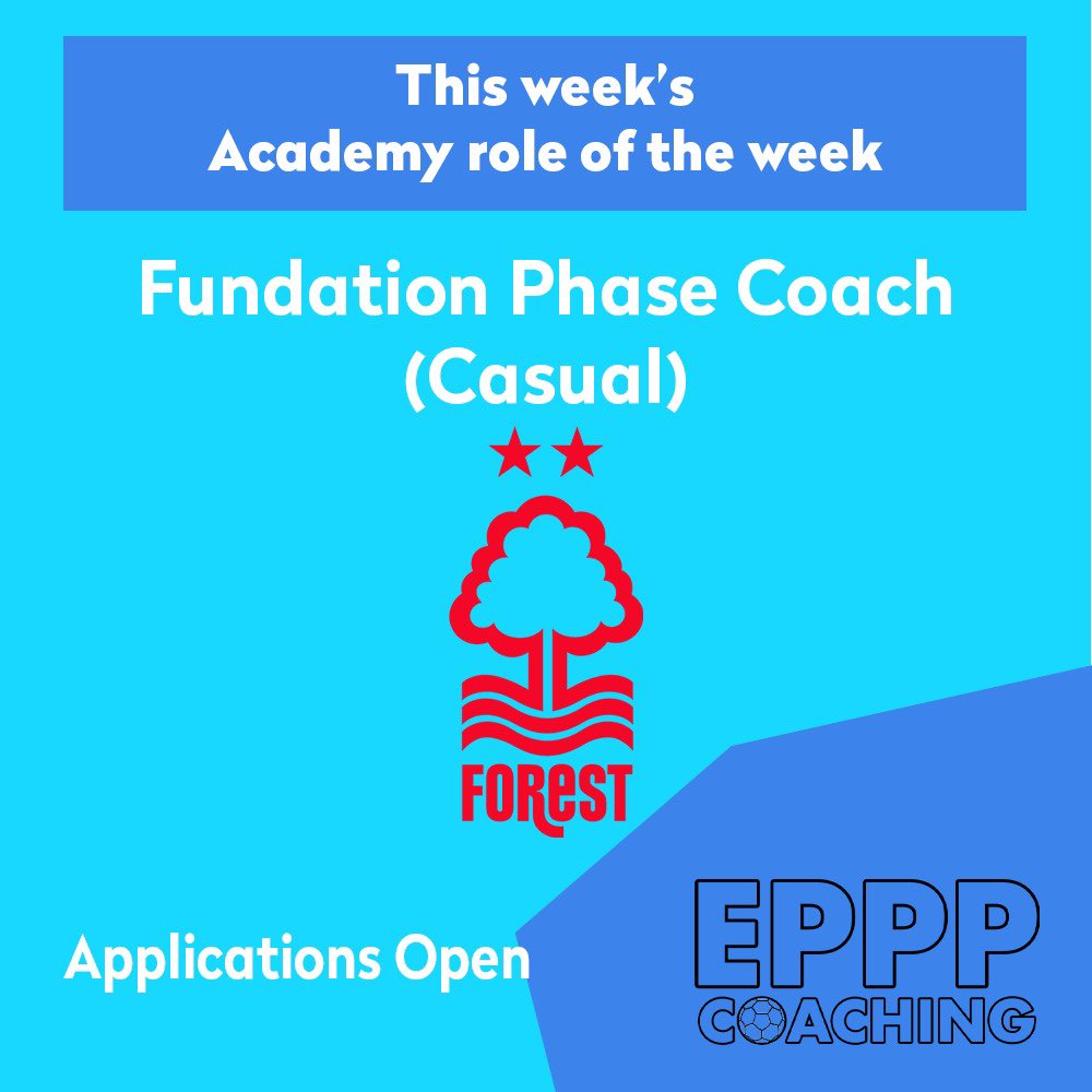 EPPP Coaching (@epppcoaching) on Twitter photo This weeks Academy Job of the week is a recently open role is in <a href="/NFFCAcademy/">Nottingham Forest Academy</a>!
An exciting role for any coach looking to get into a Cat. 1 academy.
Good luck to everyone applying ๐
careers.nottinghamforest.co.uk/jobs/4591625-fโฆ This weeks Academy Job of the week is a recently open role is in <a href="/NFFCAcademy/">Nottingham Forest Academy</a>!
An exciting role for any coach looking to get into a Cat. 1 academy.
Good luck to everyone applying ๐
careers.nottinghamforest.co.uk/jobs/4591625-fโฆ