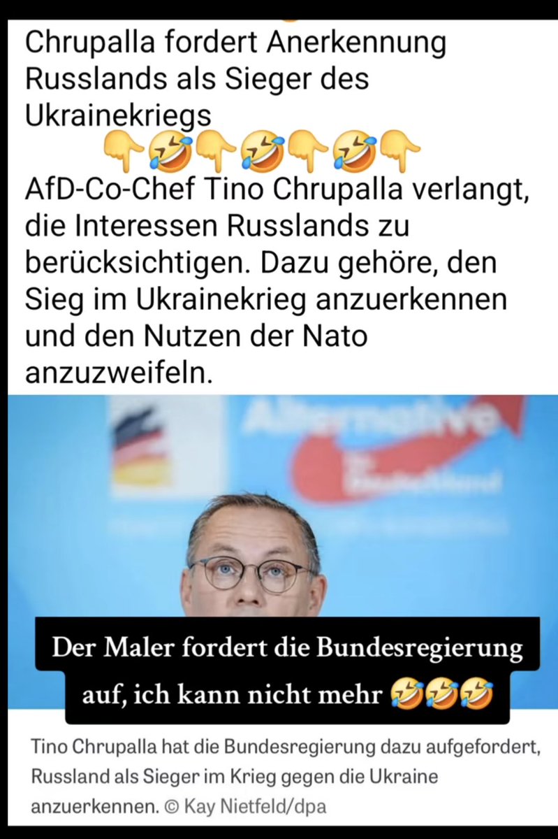 RonDeBey174071's tweet photo. #Crupalla hat wieder schwarz gebrannten Vodka gesoffen. Hirn ist bis zur Unsichtbarkeit geschrumpft. 🤣🤣🤣 
#AfDmachtDumm 
#AfDLandesverräter 
#AfDdemokratieverrat https://t.co/Op1vPcIL8q