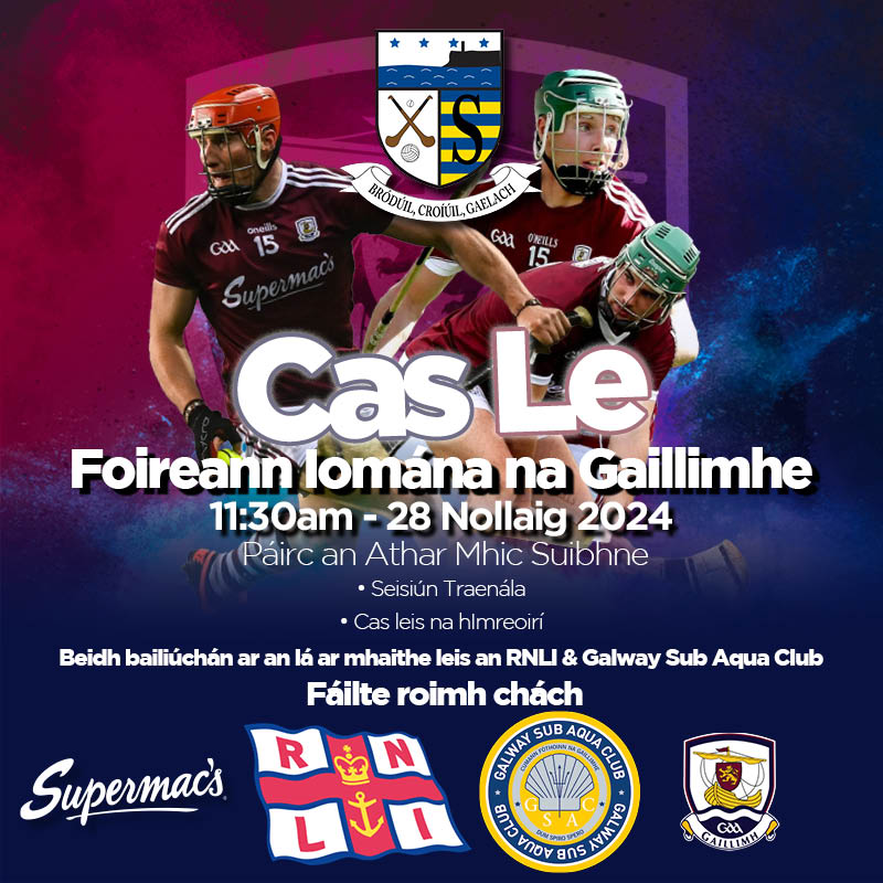Meet and Greet with Galway Senior Hurling Team at their Training Session
🗓️28 Nollaig 2024
📍Páirc an Athar Mhic Suibhne
🕕11.30AM

Beidh foireann iomána na Gaillimhe ag dul go dtí an Spidéal chun seisiún traenála oscailte a dhéanamh agus deis a thabhairt don bpobal casadh leis