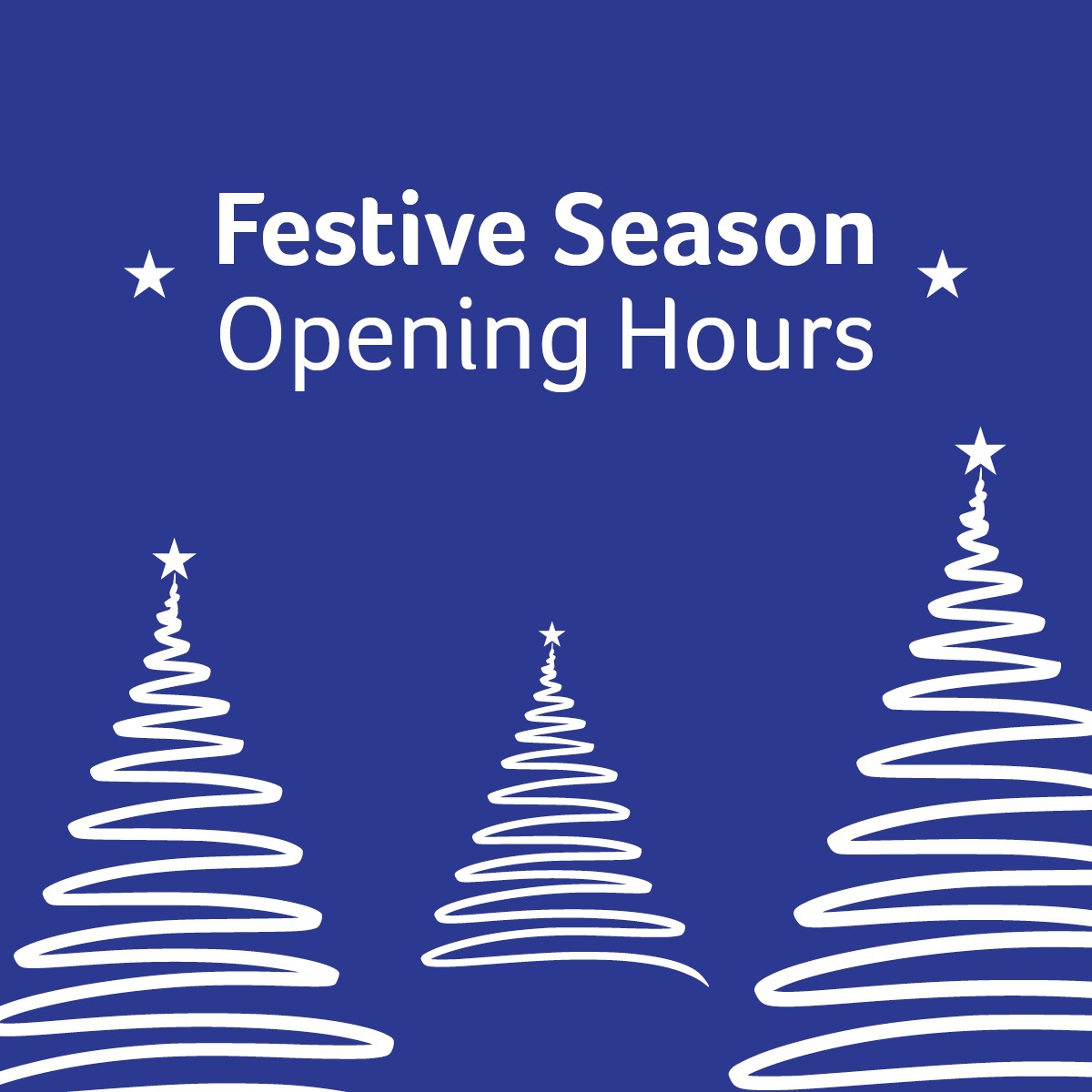 Festive Season Opening

We're open throughout the festive season, except for bank holidays &amp; Dec 27th. Some of our essential health services remain open.

For help:
• Info &amp; advice: 0800 678 1602 (8am-7pm daily)
• Friendly chat: Silver Line 0800 470 8090 (day or night)
