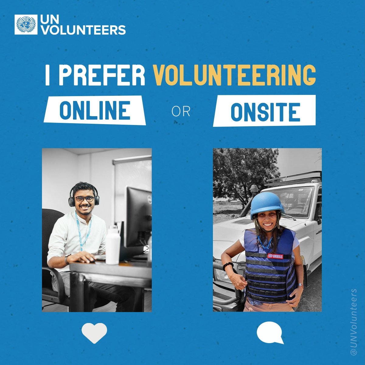 Looking for ways to make a difference?

Whatever your preference, there are many options for #volunteering with the <a href="/UN/">United Nations</a>.

Online or onsite, you can get started today. 
>> app.unv.org

#IVD2024