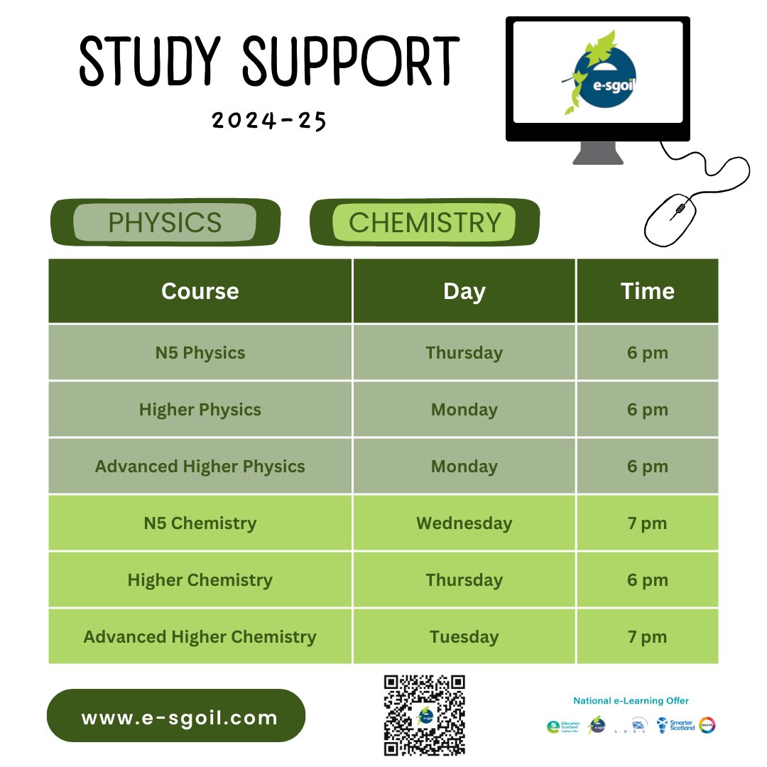 e-Sgoil (@esgoil) on Twitter photo Are your Chemistry or Physics students looking for some extra study support? We’re offering free evening webinars at N5, H and AH levels. This timetable can be shared in school departments or across your online networks
e-sgoil.com/senior-phase/s…
#NeLO <a href="/EducationScot/">Education Scotland</a> Are your Chemistry or Physics students looking for some extra study support? We’re offering free evening webinars at N5, H and AH levels. This timetable can be shared in school departments or across your online networks
e-sgoil.com/senior-phase/s…
#NeLO <a href="/EducationScot/">Education Scotland</a>
