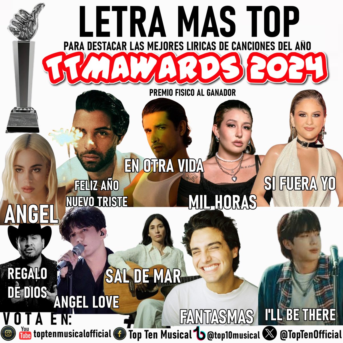 TopTenOfficial's tweet photo. 🚨  TTMAWARDS 2024 🚨

#LetraMasTOP 

  @TiniStoessel 
  @ErickBrianColon 
  @CrashYeye 
  @romimarcoss 
  @MarRendonMusica 
   julion alvarez
  dimash  
  karla cruise  
  humbe  
  jin  bts  

VOTA con el HT #TTMAwards2024

1 tweet = 1 voto
https://t.co/1WiYTmhyN5 https://t.co/Bu1zFk4Iff
