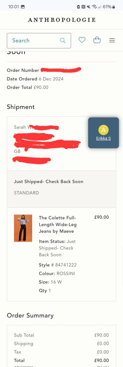 Sarahwozen's tweet photo. @AnthropologieEU This is unfair that I selected the "PLUS 20" but I am receiving a "16W"this will be the 2nd return I have to make because of unclear and inconsistent sizing on the website. Why is it you're allowed to hold on to my money while the wrong order is in transit? https://t.co/0P6baVldLB