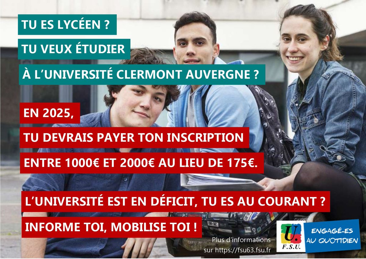 CTriolaire's tweet photo. ⚠️ Universités en danger !
UCA asphyxiée à @ClermontFd 
👉 Familles, parents, lycéens : on vous informe en visio 👌
@SnesupFsu @SNESClermont @FCPE63 https://t.co/Q8JZPC0ZdE
