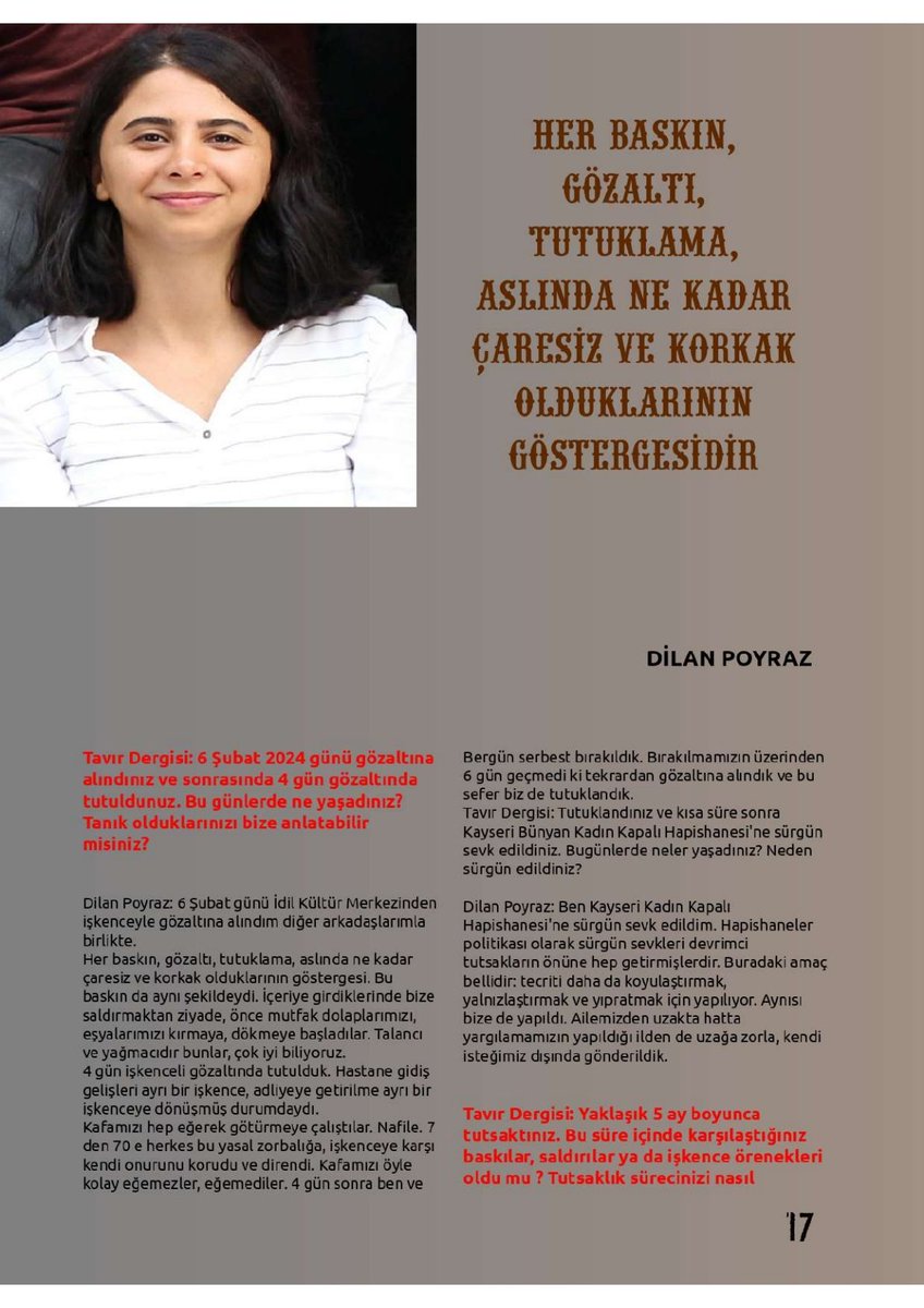 tavir2024's tweet photo. Tavır Dergisi Özel Sayı 2024 çıktı...

"HER BASKIN, GÖZALTI TUTUKLAMA, ASLINDA NE KADAR ÇARESİZ VE KORKAK OLDUKLARININ GÖSTERGESİDİR." https://t.co/Mgoc6hmWi2